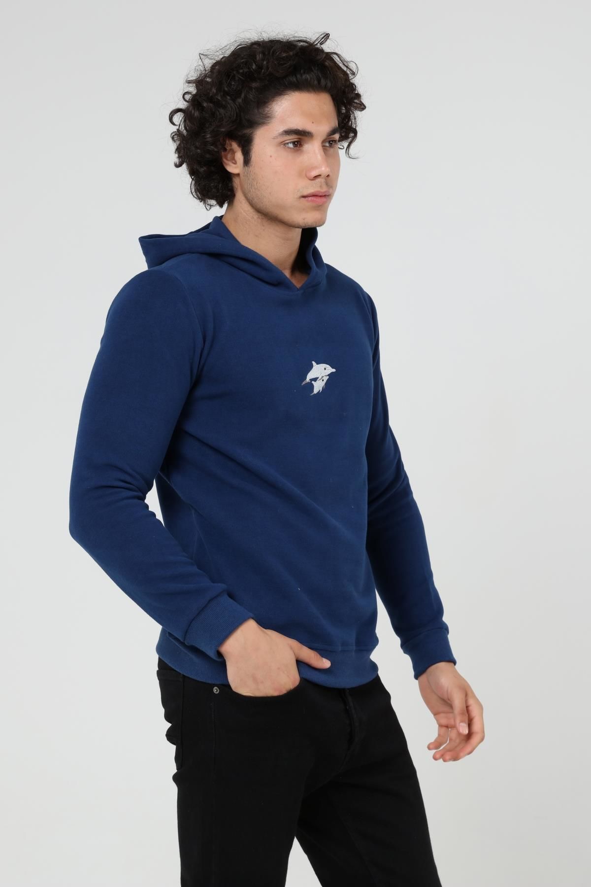 North Trace Crewline Kapüşonlu Erkek Hoodie Saks Mavi - 2XL
