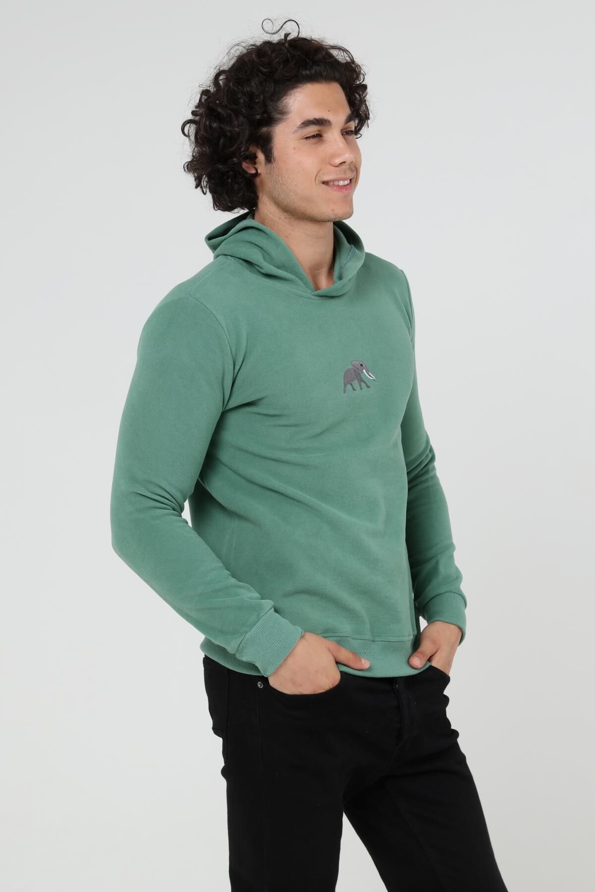North Trace Crewline Kapüşonlu Erkek Hoodie Mint Yeşil - L