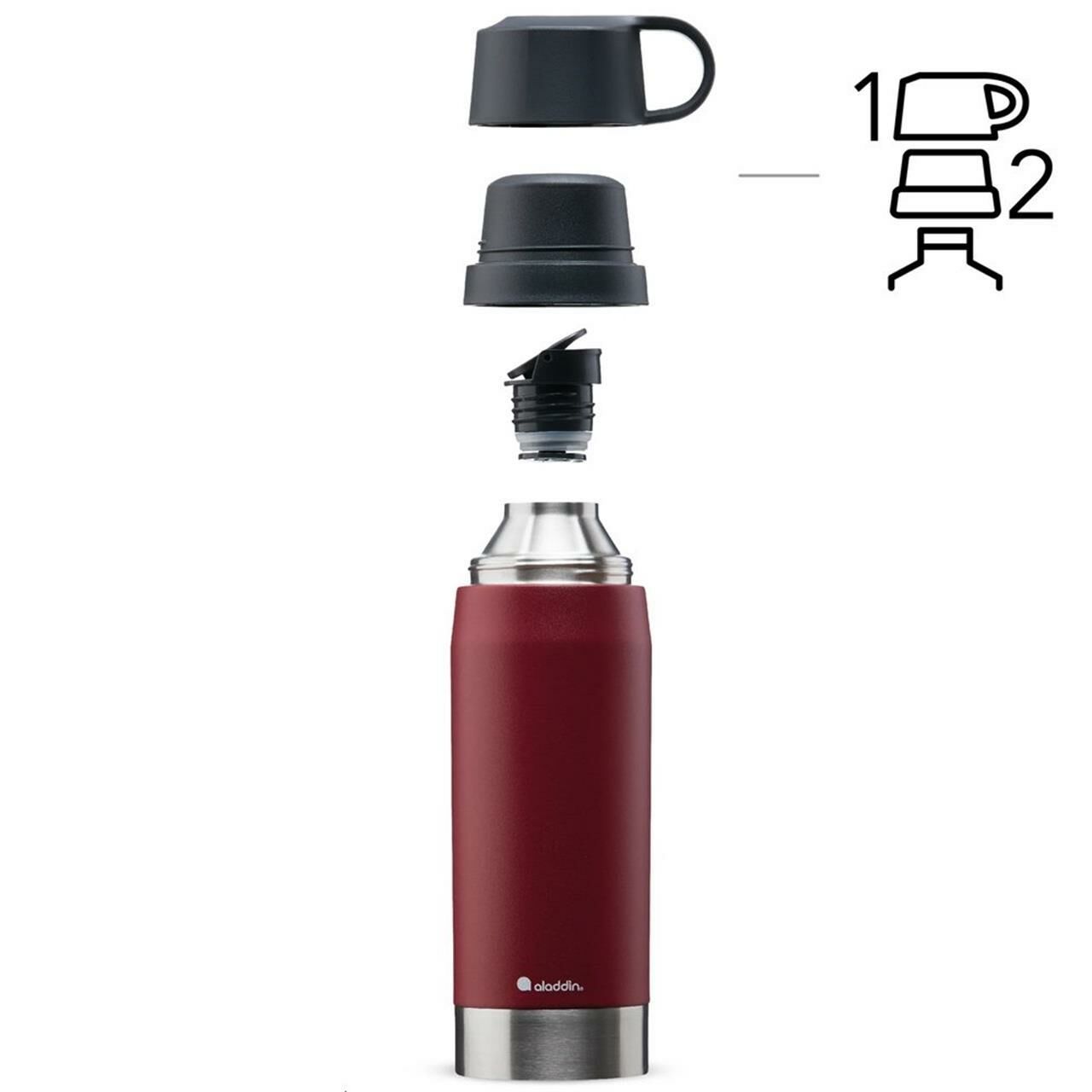 Aladdin CityPark Thermavac Çift Bardaklı Çelik Termos 1.1 Lt BORDO
