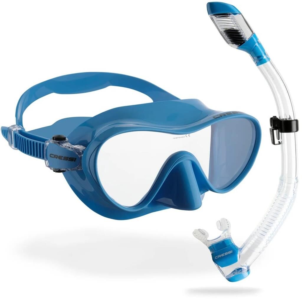 Cressi F1 Black + Dry Maske Şnorkel Seti CLEAR-LIGHT BLUE