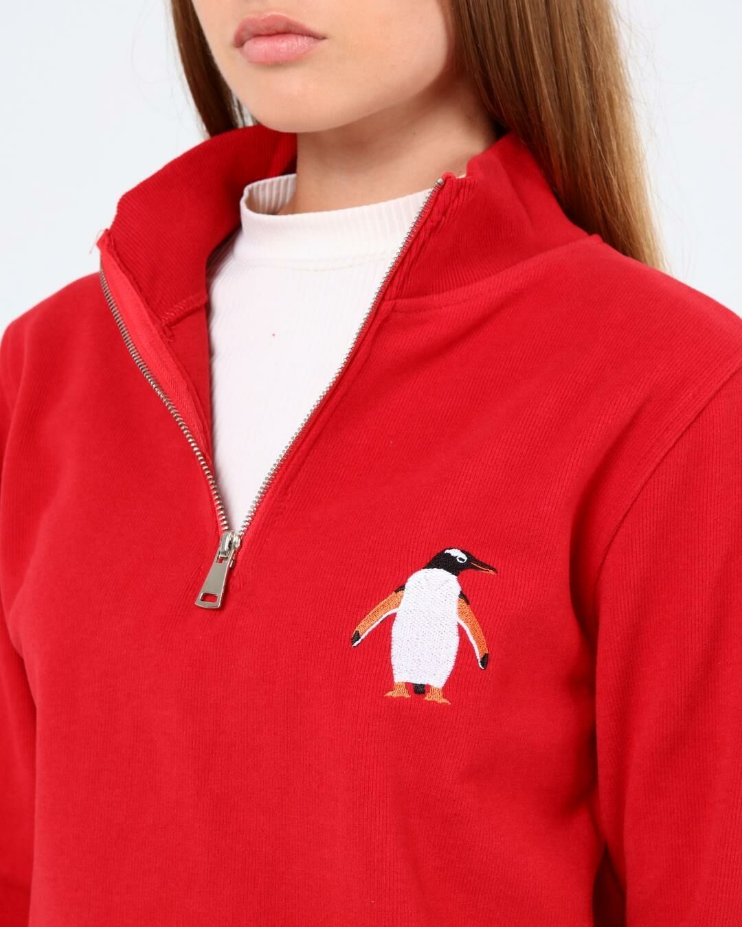 North Trace Crewline Yarım Fermuarlı Kadın Hoodie KIRMIZI - M