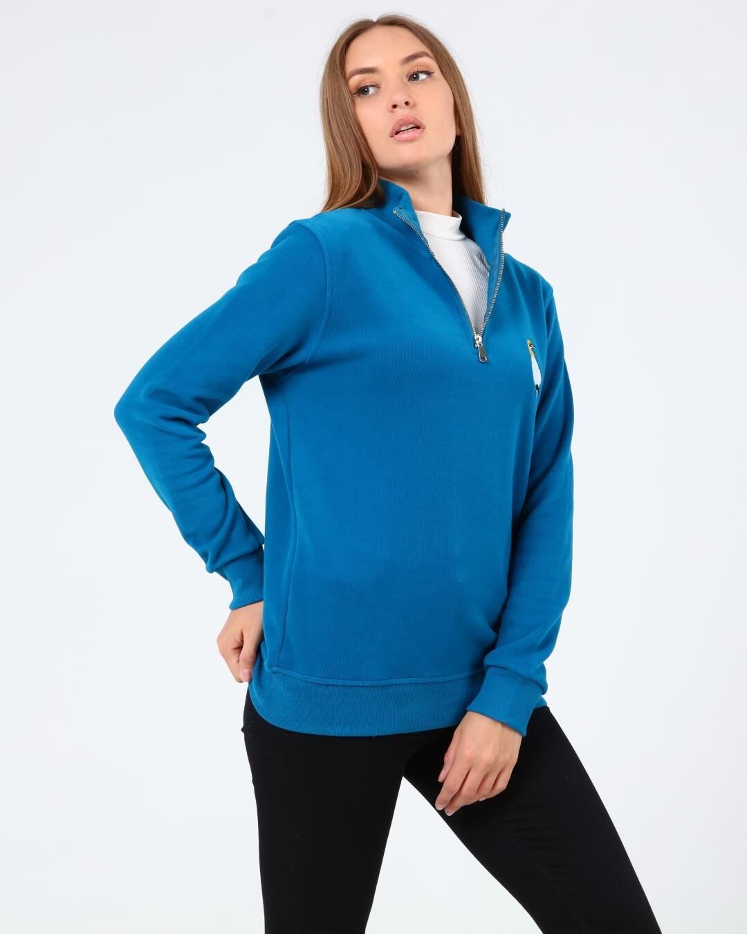 North Trace Crewline Yarım Fermuarlı Kadın Hoodie MAVİ - L