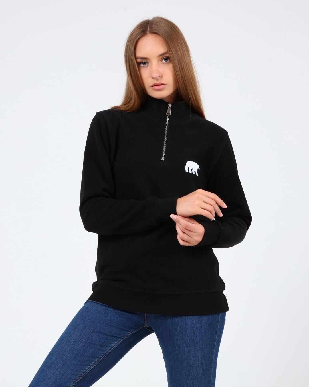 North Trace Crewline Yarım Fermuarlı Kadın Hoodie SİYAH - 2XL