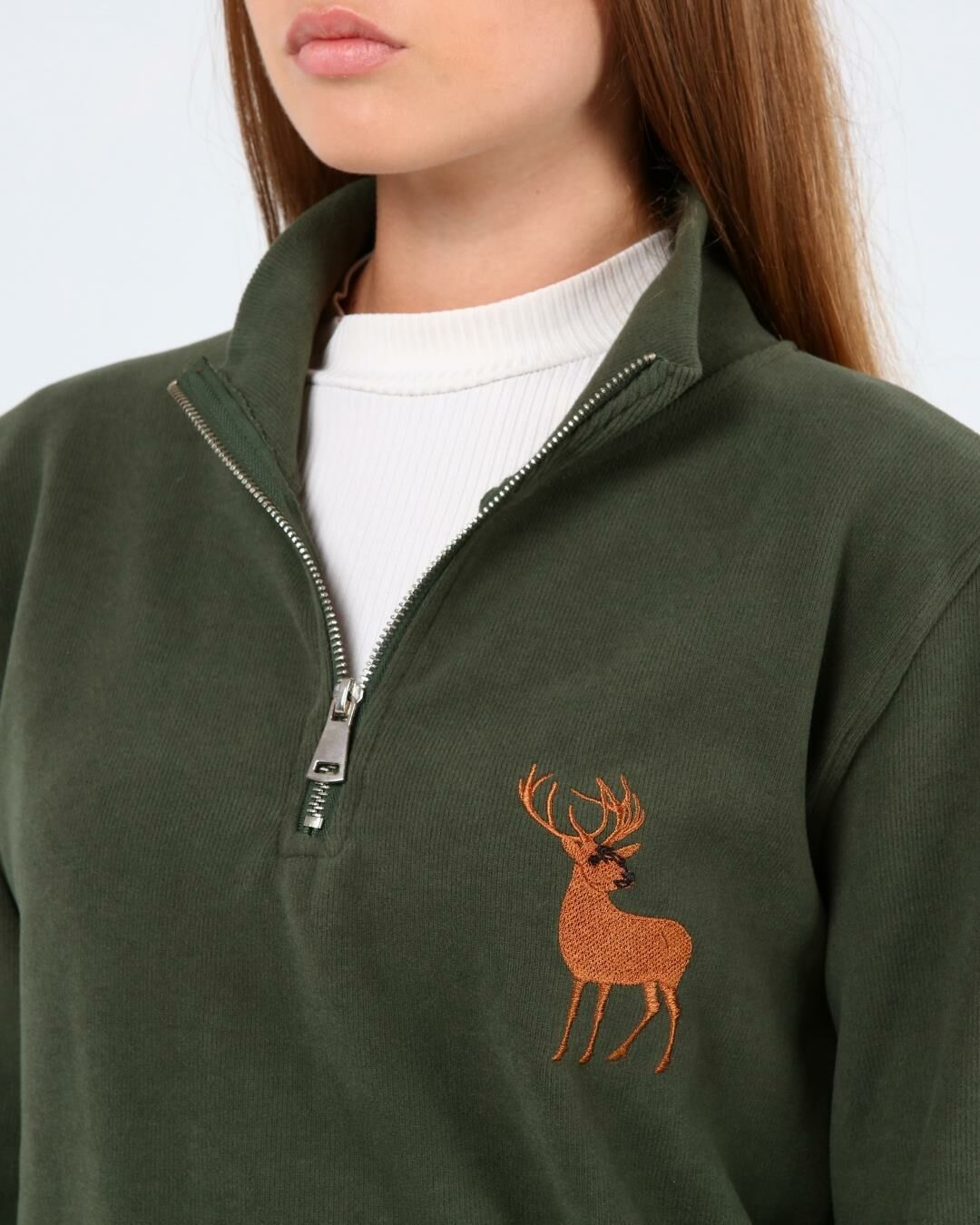 North Trace Crewline Yarım Fermuarlı Kadın Hoodie KOYU YEŞİL - 2XL