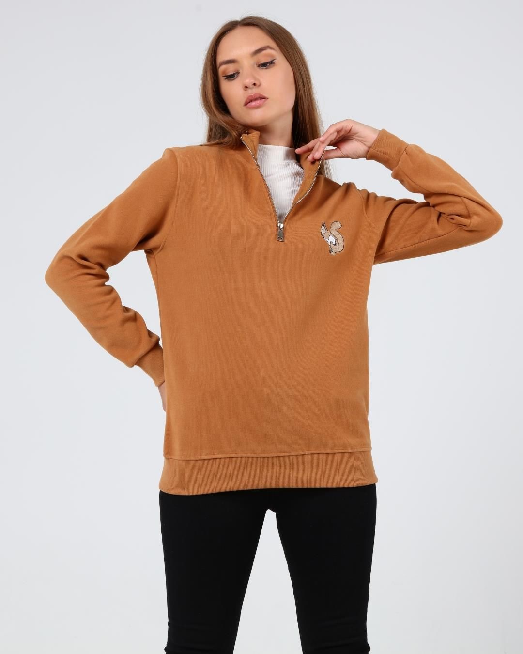 North Trace Crewline Yarım Fermuarlı Kadın Hoodie Camel - S