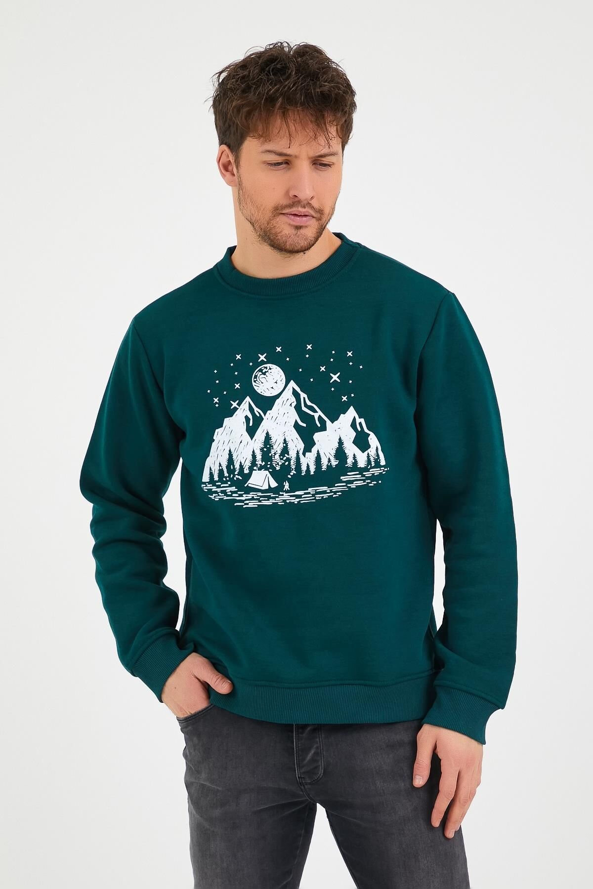 North Trace Seasonal Erkek Sweatshirt ( Kamp Baskılı ) Nefti - L