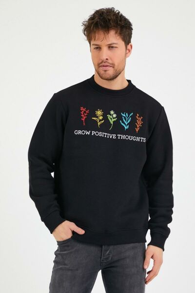 North Trace Seasonal Erkek Sweatshirt ( Çiçek Baskılı ) SİYAH - M
