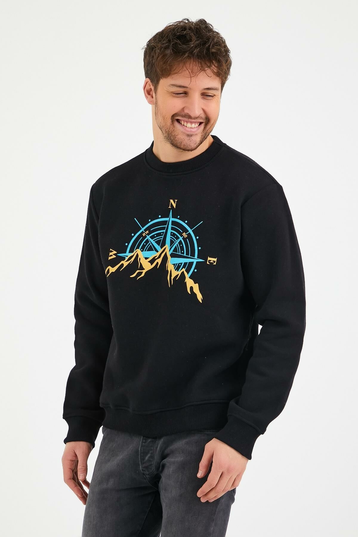 North Trace Seasonal Erkek Sweatshirt ( New Pusula Baskılı ) SİYAH - L