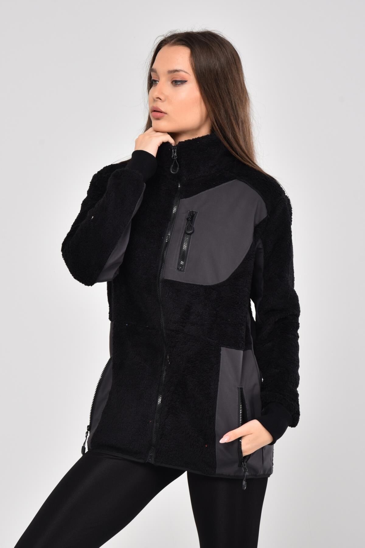 North Trace Gecko Tam Fermuarlı Kadın Welsoft Polar SİYAH - XL