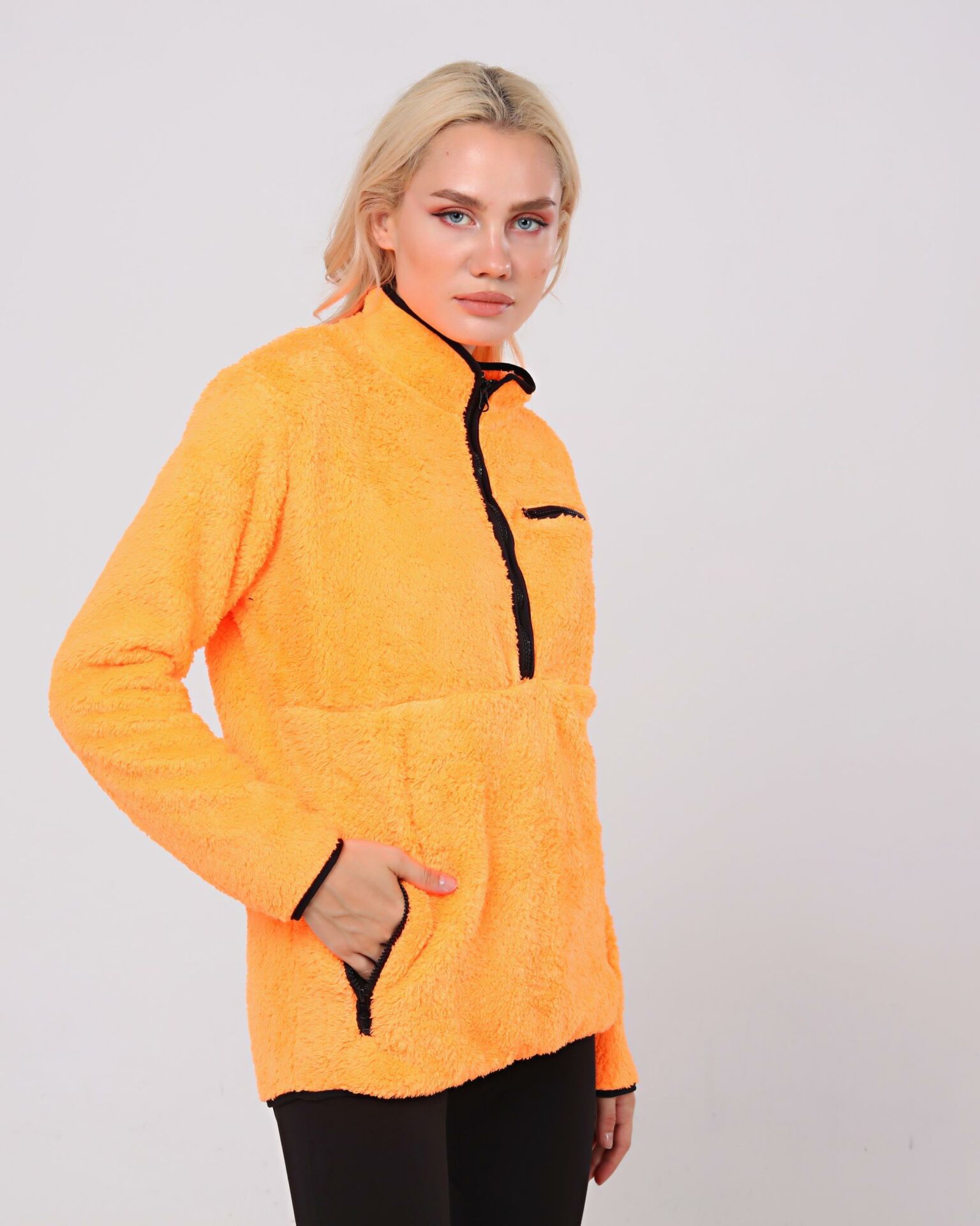 North Trace Gecko Yarım Fermuarlı Kadın Welsoft Polar TURUNCU - 2XL