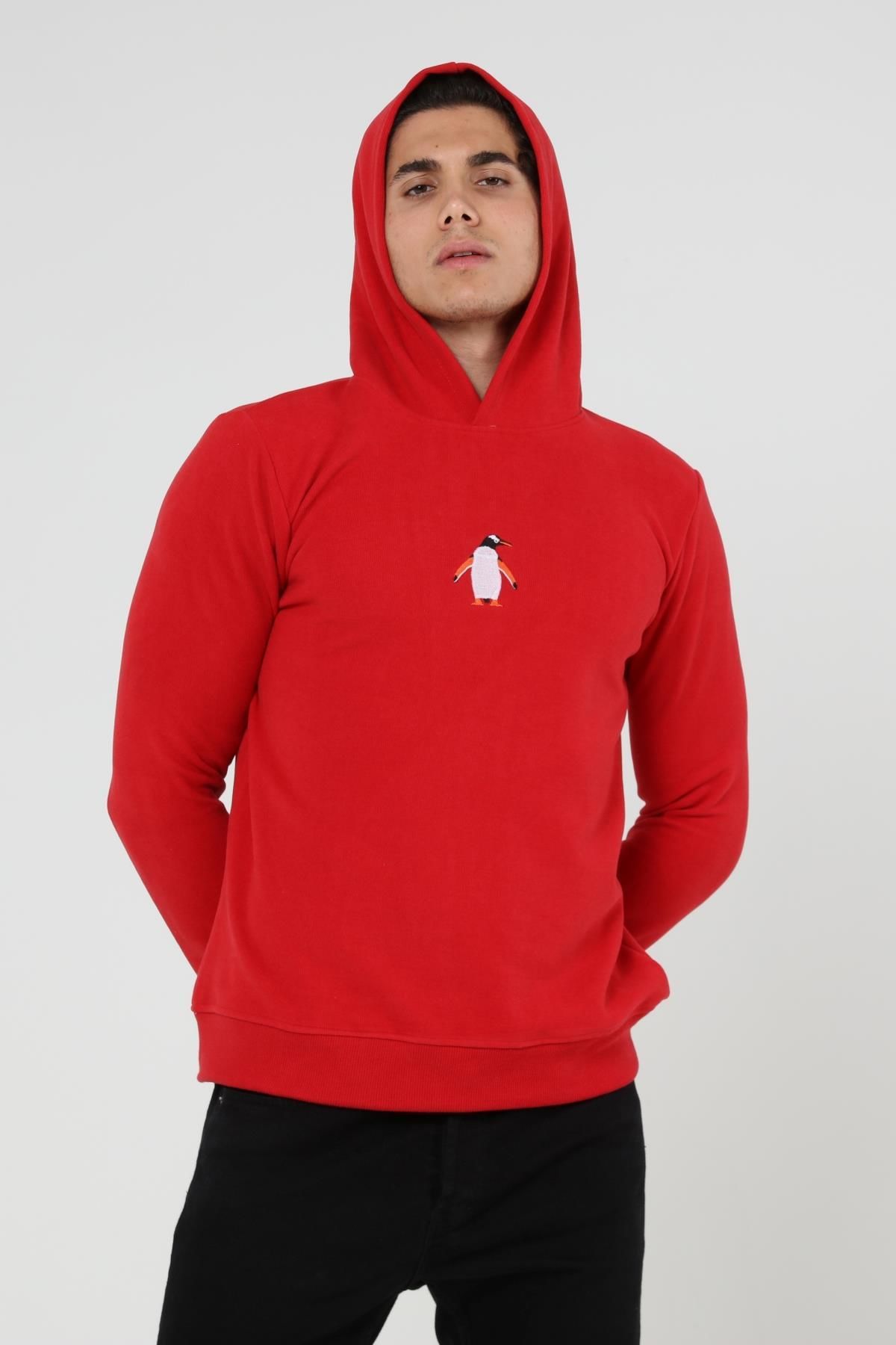 North Trace Crewline Kapüşonlu Erkek Hoodie KIRMIZI - 2XL