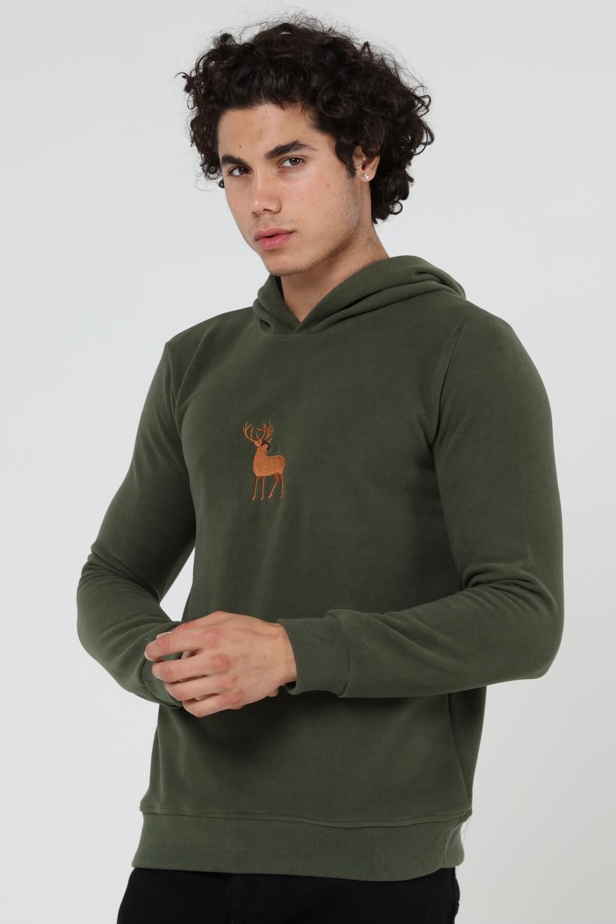 North Trace Crewline Kapüşonlu Erkek Hoodie HAKİ - M