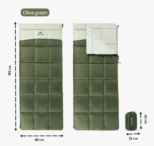 Naturehike LT150 Zarf Tarzı Pamuklu Uyku Tulumu -4°C Army Green - Right
