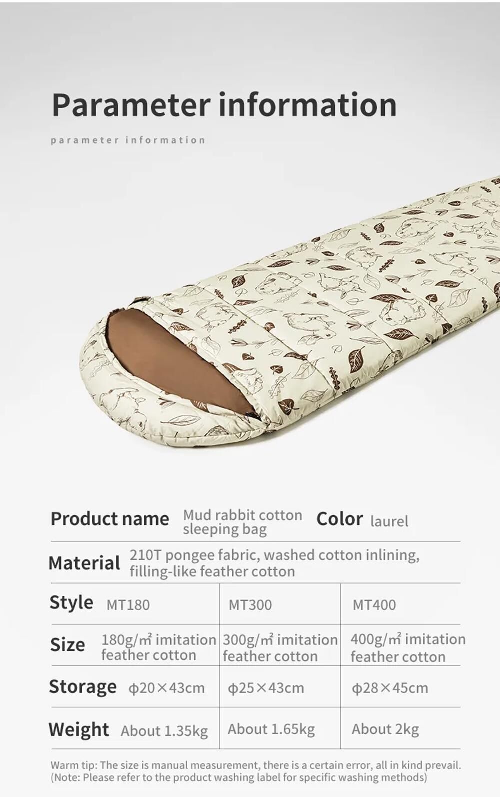 Naturehike Cute Mud Rabbit MT400 Zarf Trazı Pamuklu Uyku Tulumu -18°C Laurel - Left