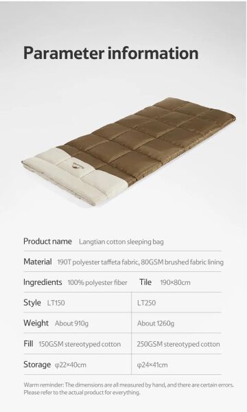 Naturehike LT250 Zarf Tarzı Pamuklu Uyku Tulumu -11°C BROWN - Right