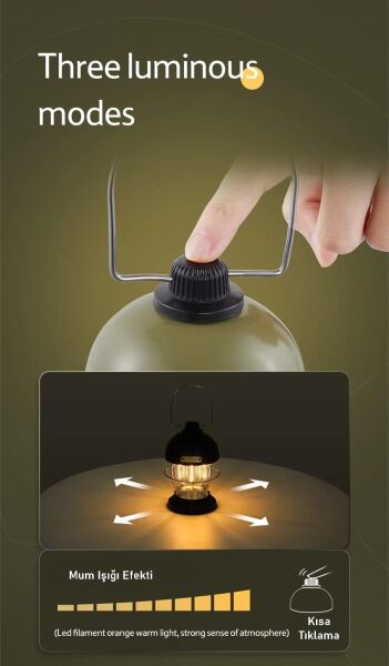 Naturehike Mushroom Glamping Kamp Lambası 350 Lümen BLACK