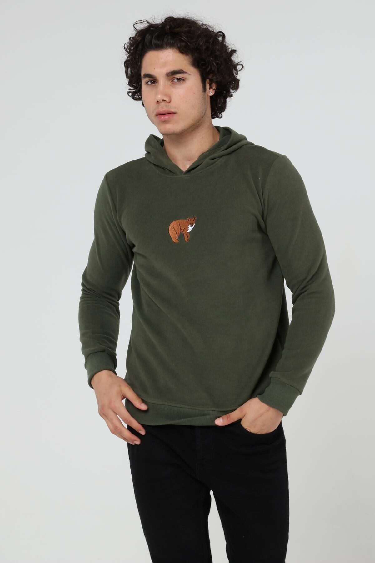 North Trace Crewline Kapüşonlu Erkek Hoodie KOYU YEŞİL - M
