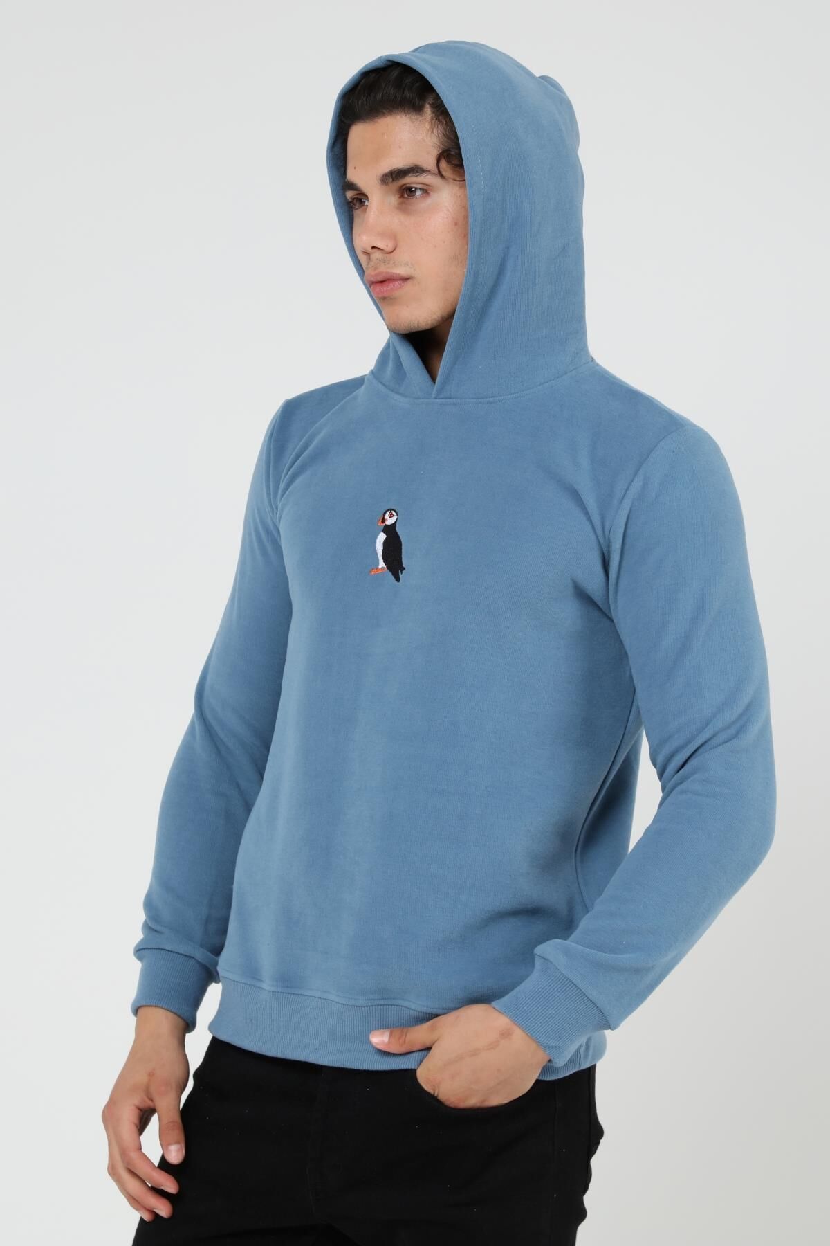 North Trace Crewline Kapüşonlu Erkek Hoodie AÇIK MAVİ - S