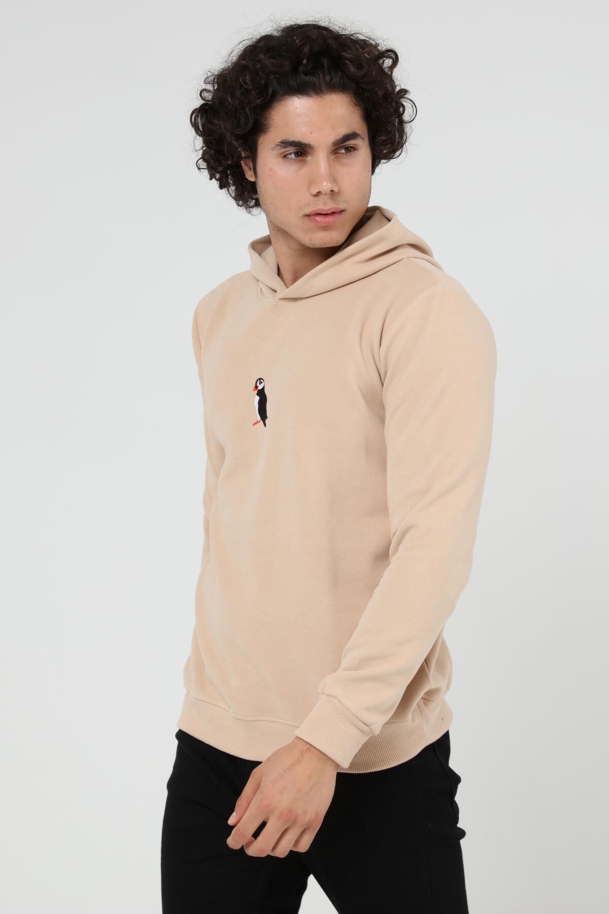 North Trace Crewline Kapüşonlu Erkek Hoodie Bej - L