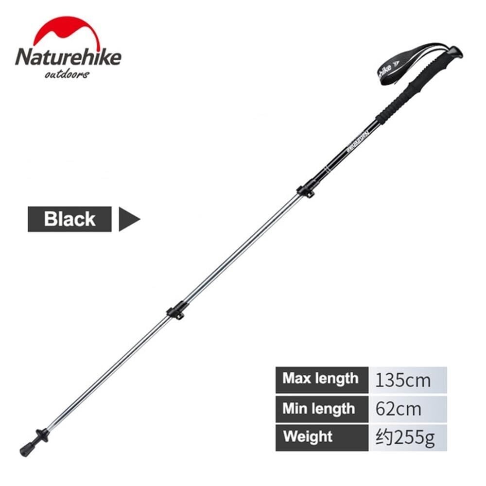 Naturehike ST01 3-Node 6061 AL Teleskopik Trekking Batonu | 62-135 cm | SİYAH