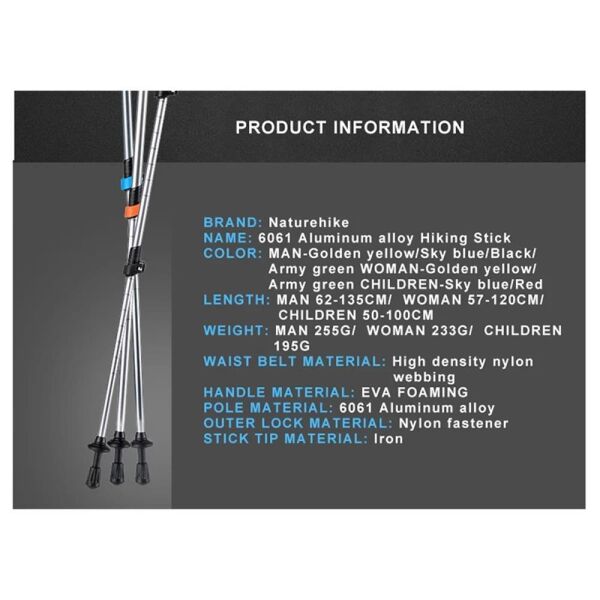 Naturehike ST01 3-Node 6061 AL Teleskopik Trekking Batonu | 62-135 cm | SİYAH