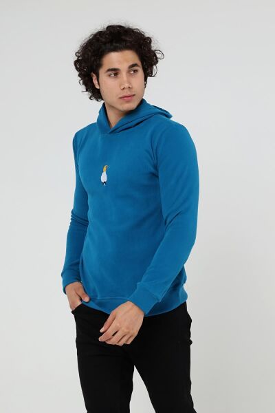 North Trace Crewline Kapüşonlu Erkek Hoodie Petrol Mavisi - M