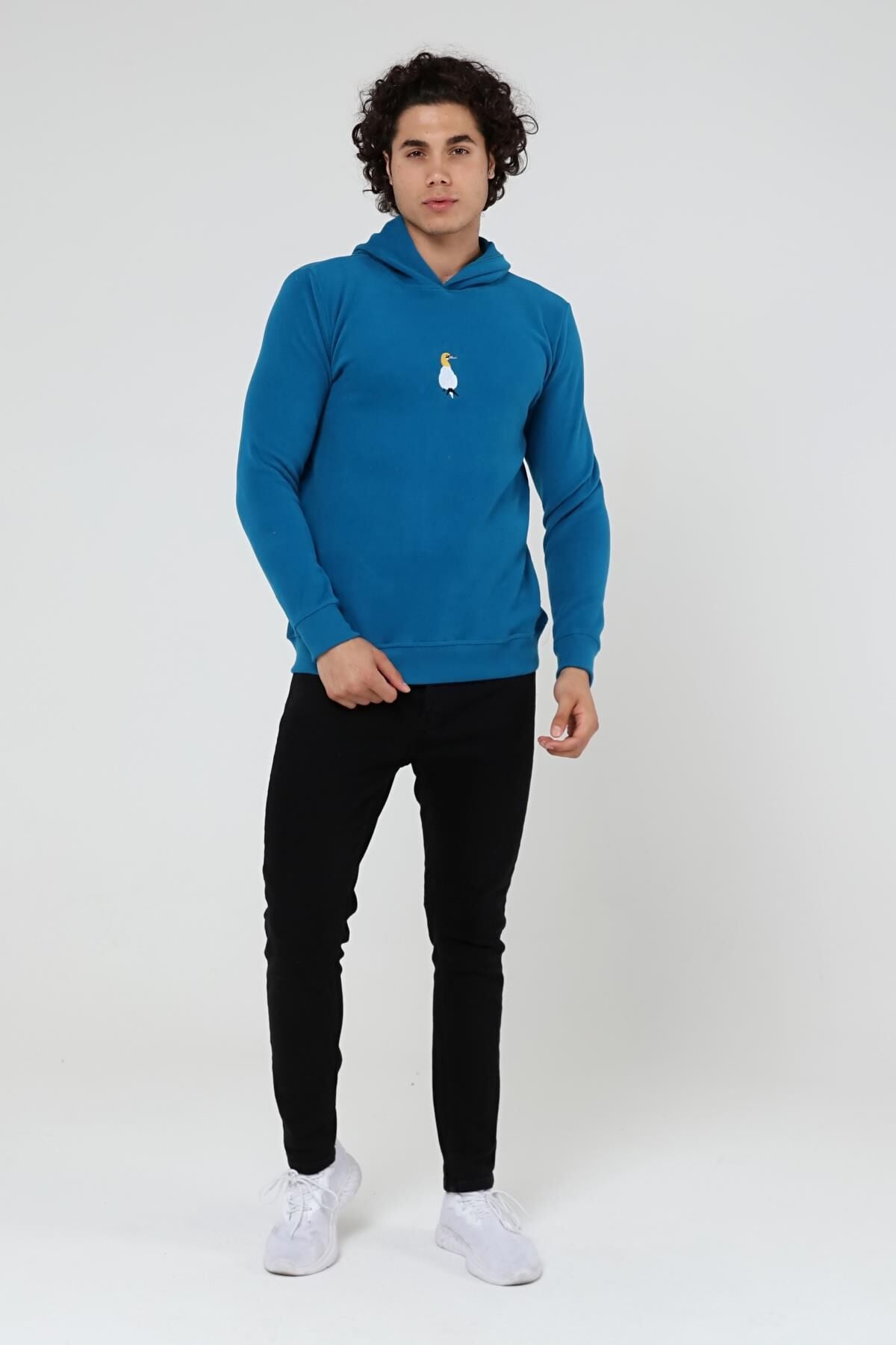 North Trace Crewline Kapüşonlu Erkek Hoodie Petrol Mavisi - S