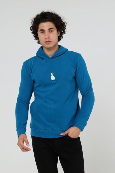 North Trace Crewline Kapüşonlu Erkek Hoodie Petrol Mavisi - S