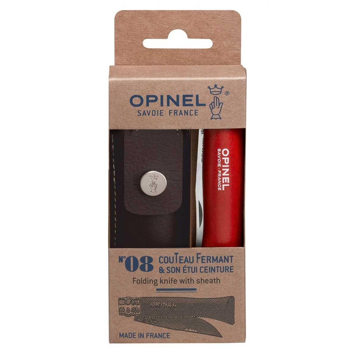Opinel Inox No 8 Deri Kılıflı Paslanmaz Çakı KIRMIZI