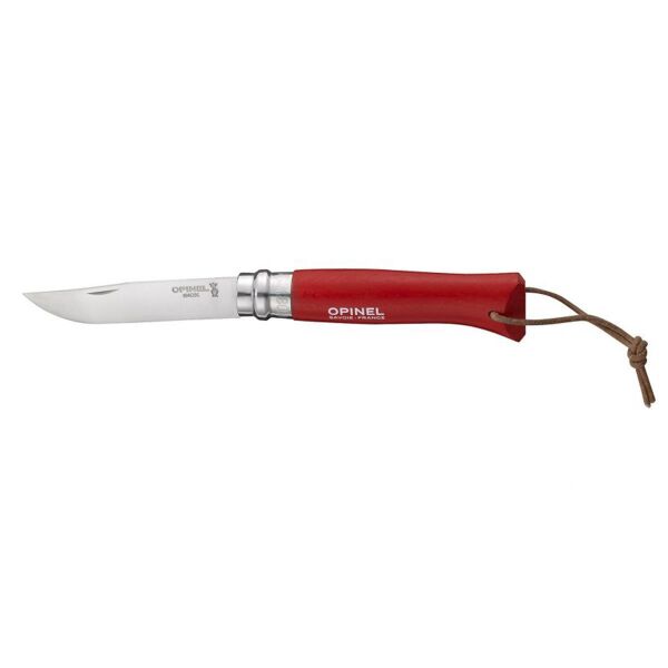 Opinel Inox No 8 Deri Kılıflı Paslanmaz Çakı KIRMIZI