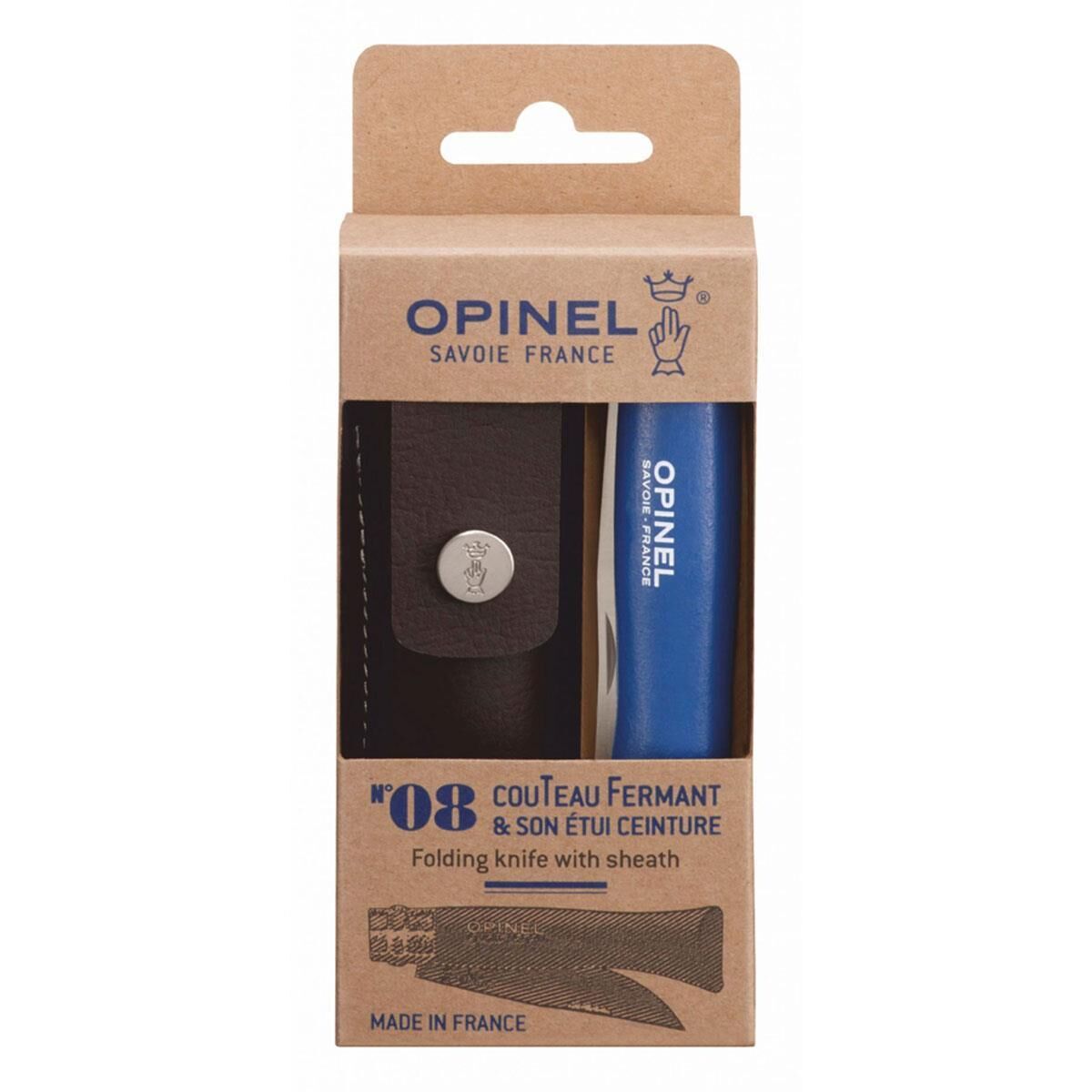 Opinel Inox No 8 Deri Kılıflı Paslanmaz Çakı MAVİ