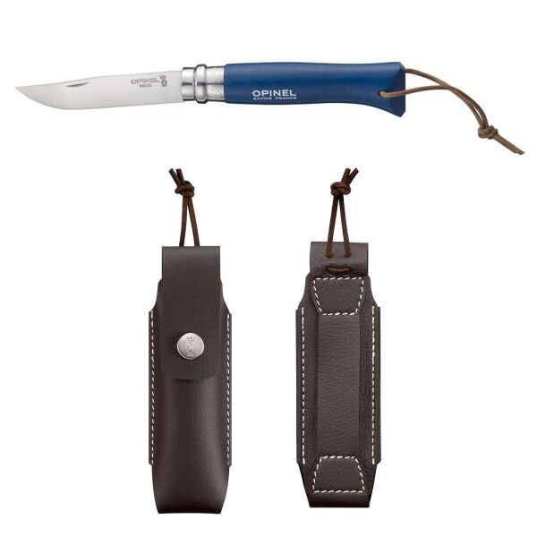 Opinel Inox No 8 Deri Kılıflı Paslanmaz Çakı MAVİ
