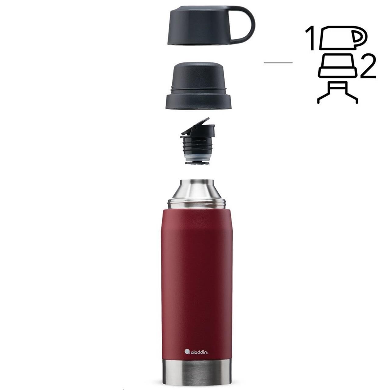 Aladdin CityPark Thermavac Çift Bardaklı Çelik Termos 1.1 Lt BORDO