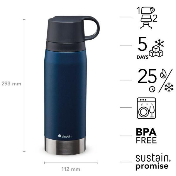 Aladdin CityPark Thermavac Çift Bardaklı Çelik Termos 1.1 Lt LACİVERT