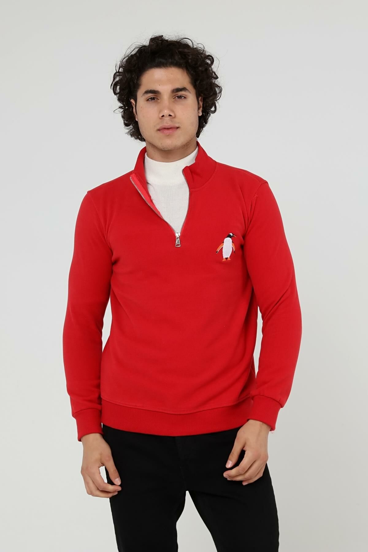 North Trace Crewline Yarım Fermuarlı Erkek Hoodie KIRMIZI - L