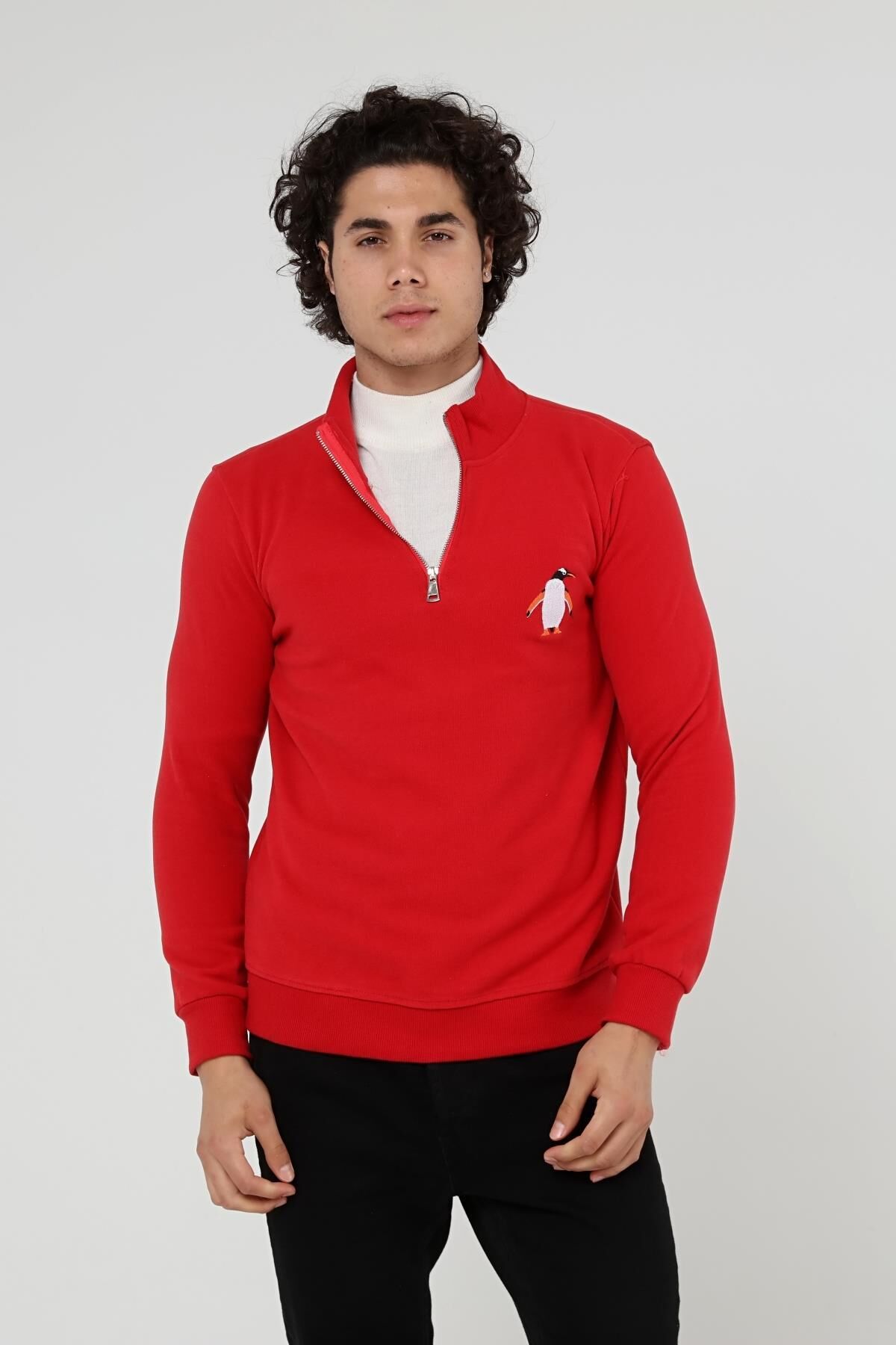 North Trace Crewline Yarım Fermuarlı Erkek Hoodie KIRMIZI - L