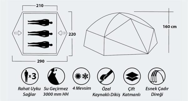 Campout Neptune 3 Kamp Çadırı [Haki]