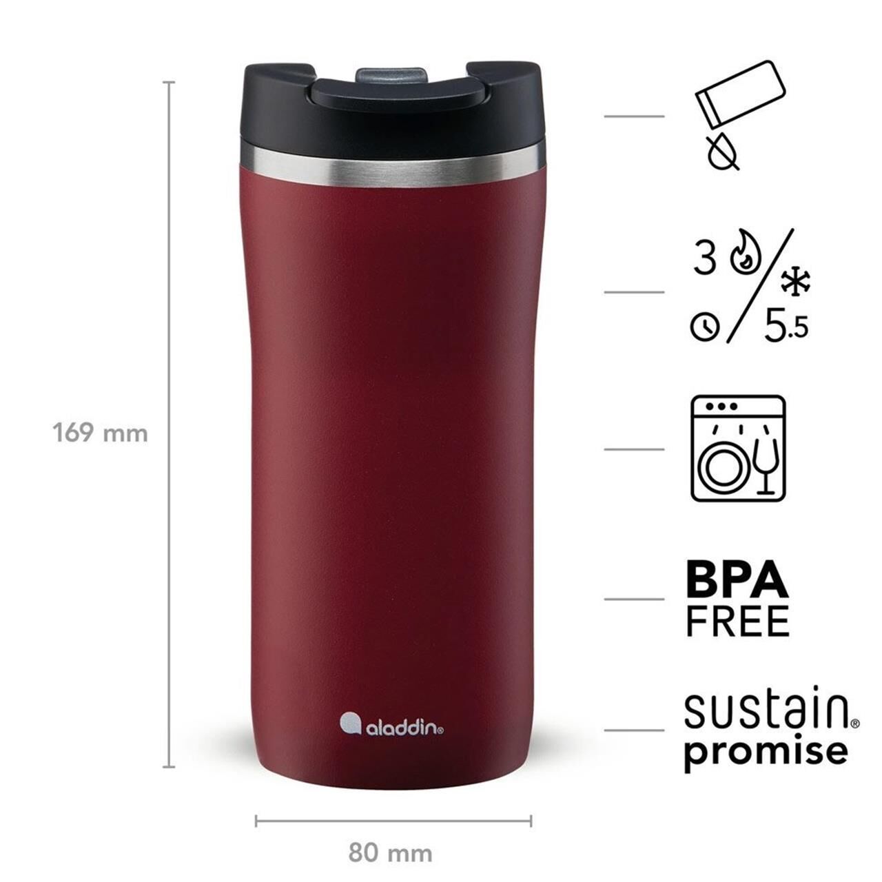 Aladdin Mocca Thermavac Leak-Lock™ Çelik Termos Bardak 0,35 Lt BORDO