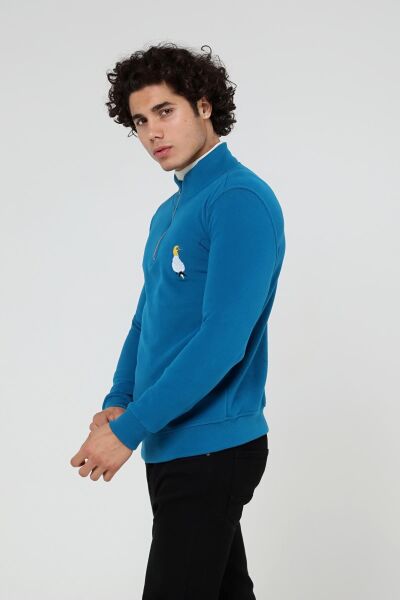 North Trace Crewline Yarım Fermuarlı Erkek Hoodie MAVİ - L