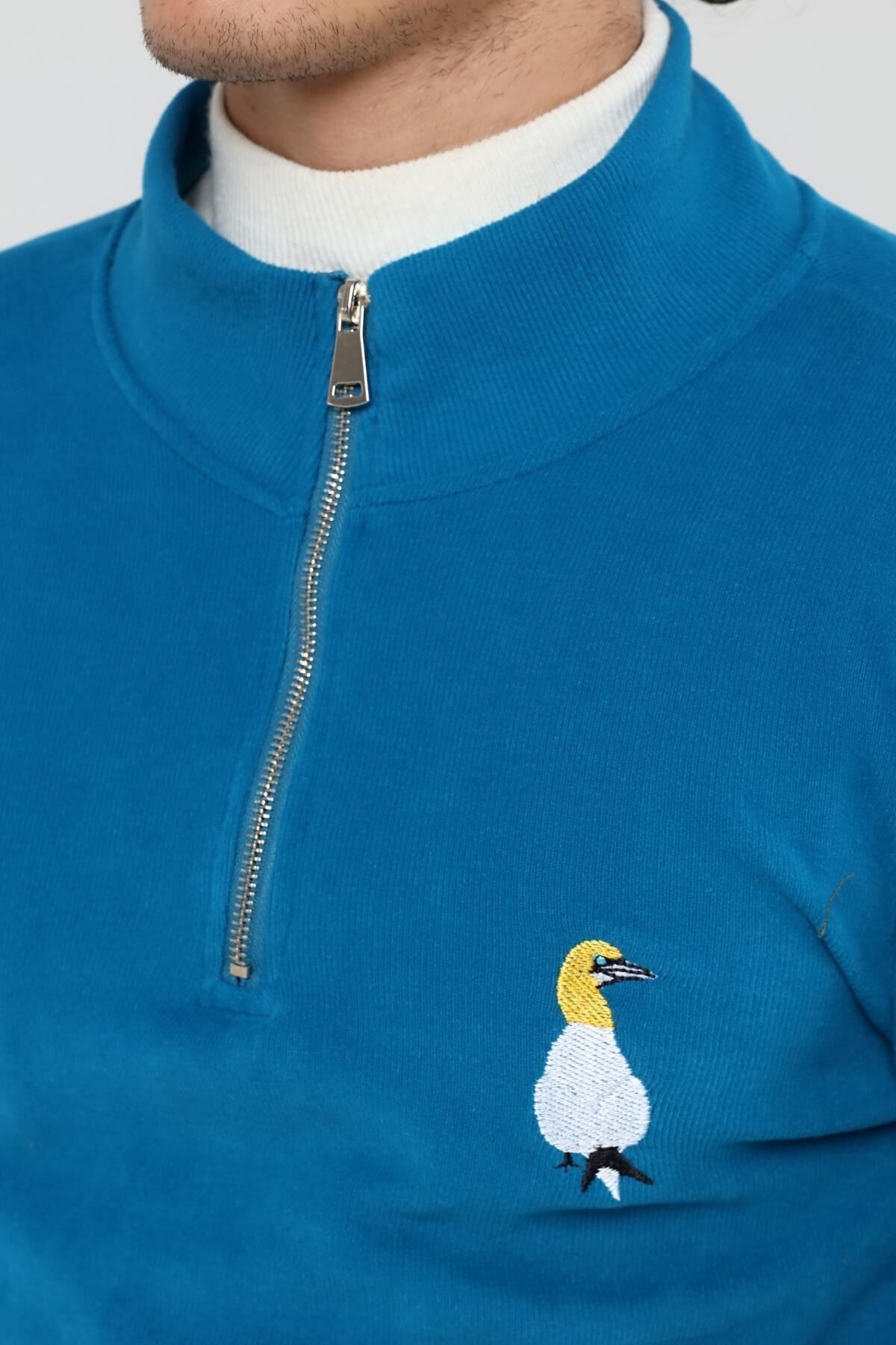 North Trace Crewline Yarım Fermuarlı Erkek Hoodie MAVİ - M