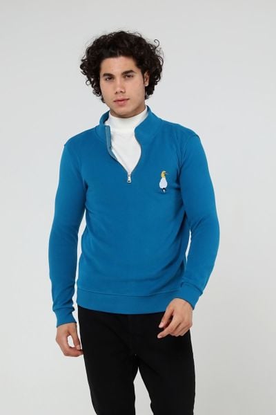 North Trace Crewline Yarım Fermuarlı Erkek Hoodie MAVİ - S