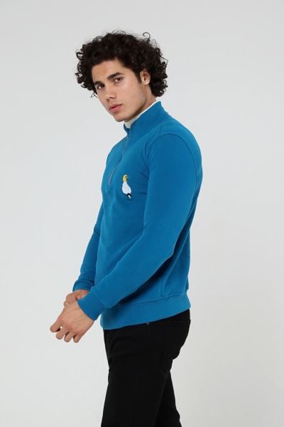 North Trace Crewline Yarım Fermuarlı Erkek Hoodie MAVİ - S
