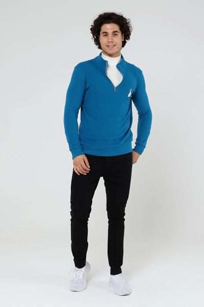 North Trace Crewline Yarım Fermuarlı Erkek Hoodie MAVİ - S