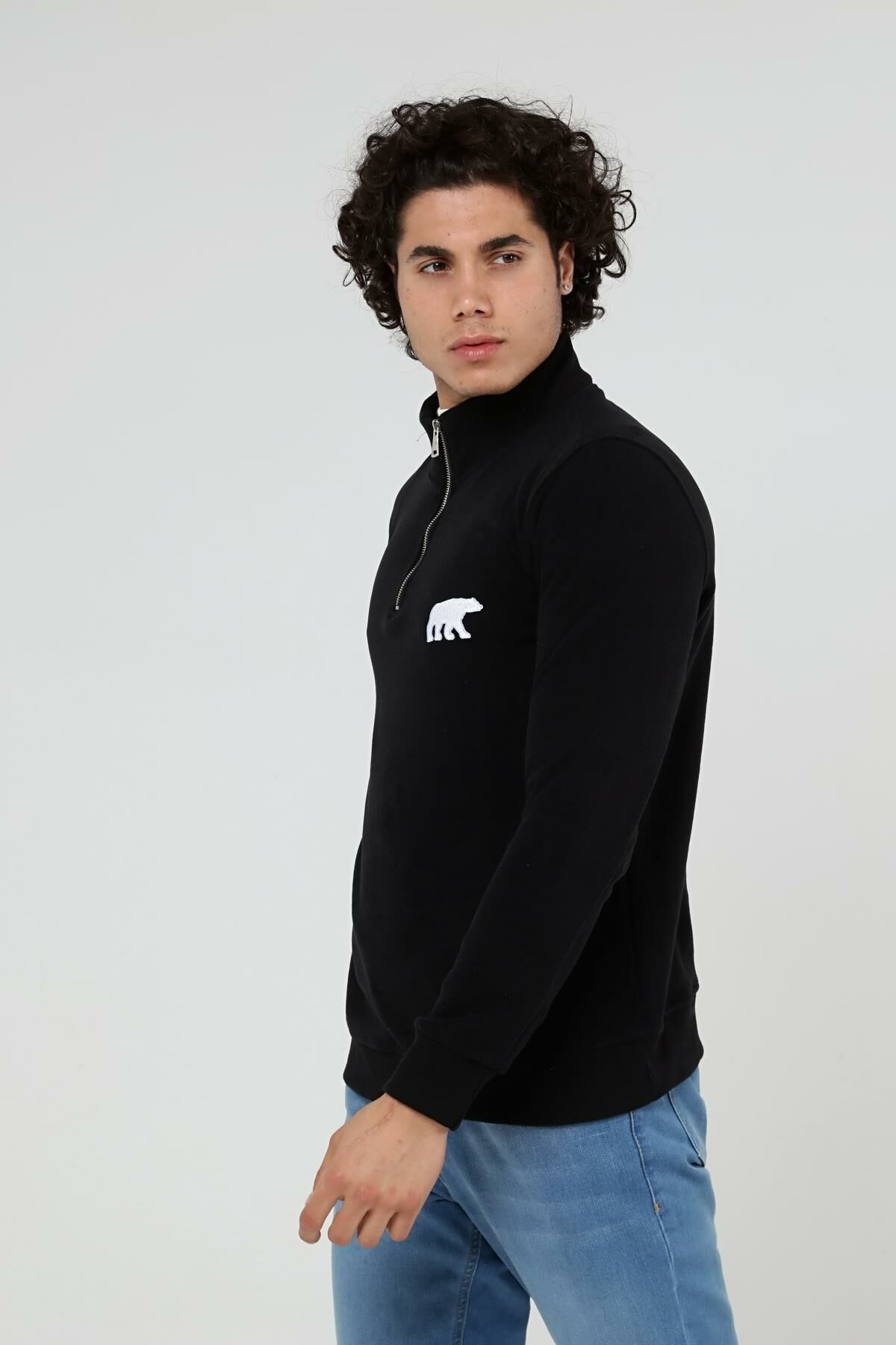 North Trace Crewline Yarım Fermuarlı Erkek Hoodie SİYAH - 2XL