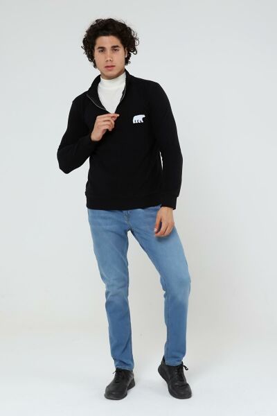 North Trace Crewline Yarım Fermuarlı Erkek Hoodie SİYAH - 2XL