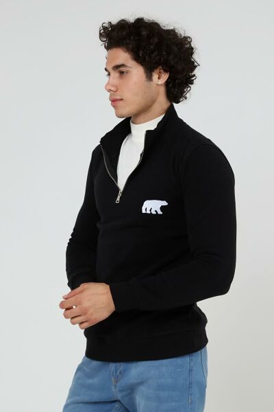 North Trace Crewline Yarım Fermuarlı Erkek Hoodie SİYAH - 2XL