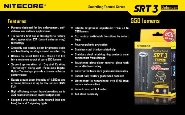 Nitecore SRT3 550 Lümen El Feneri (1x18650)