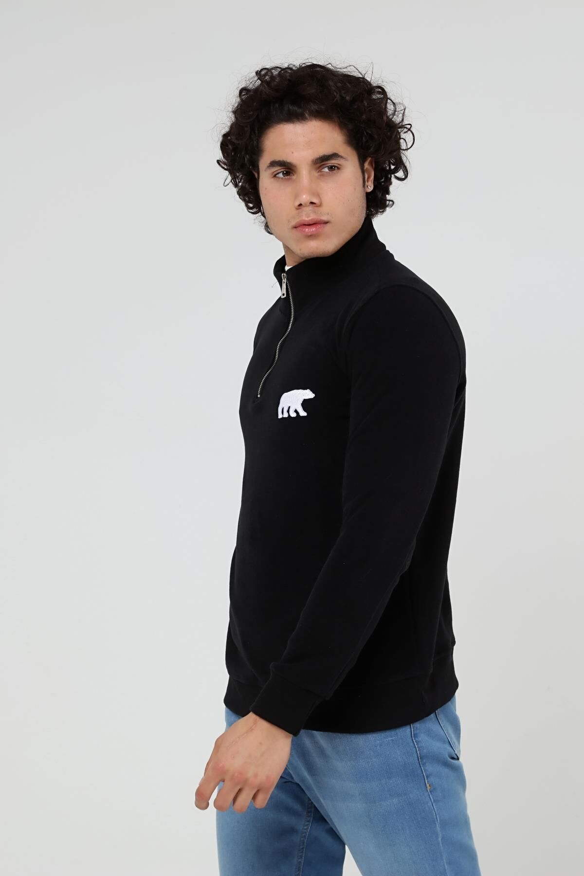 North Trace Crewline Yarım Fermuarlı Erkek Hoodie SİYAH - S