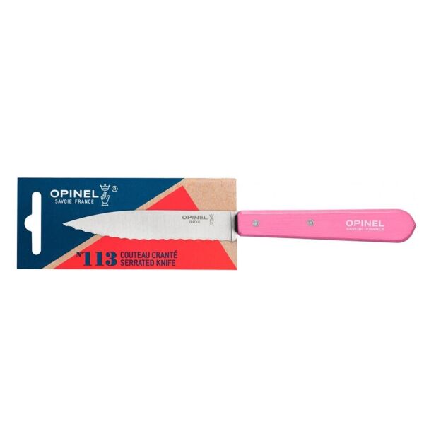Opinel Essential No:113 Paslanmaz Çelik Tırtıklı Soyma Bıçağı PEMBE