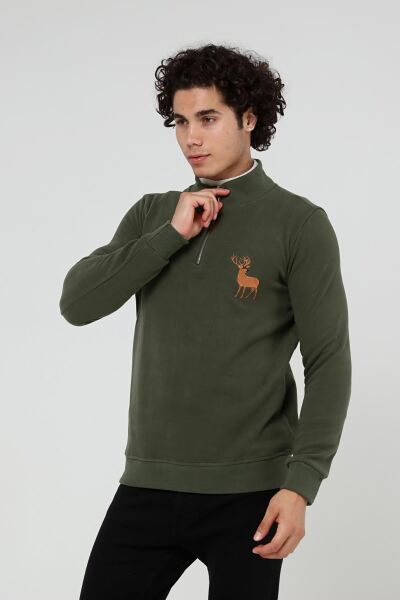 North Trace Crewline Yarım Fermuarlı Erkek Hoodie HAKİ - XL
